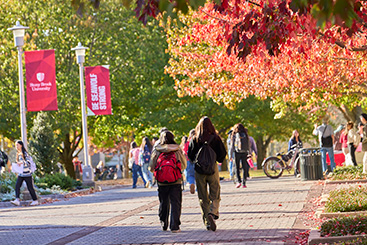 Students walking on a stone path. Links to Closely Held Business Stock